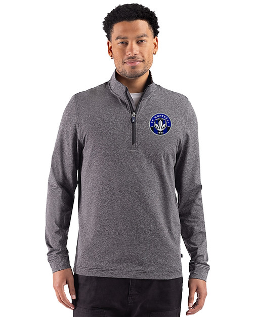 CF Montréal 91���� Adapt Recycled Soft Knit Stripe Mens Quarter Zip Pullover Black Heather Front