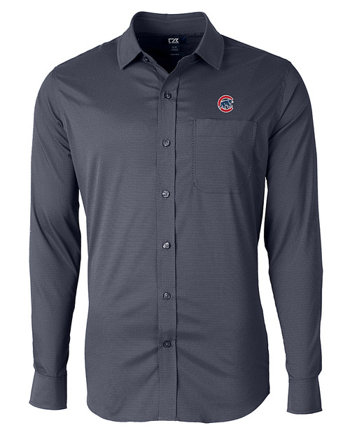 Chicago Cubs Cutter & Buck Versatech Geo Dobby Stretch Mens Big and Tall Long Sleeve Dress Shirt Liberty Navy Mannequin