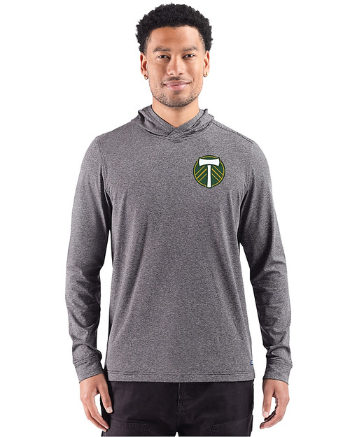 Portland Timbers 91���� Adapt Recycled Soft Knit Stripe Mens Big & Tall Hooded Pullover Black Heather Front