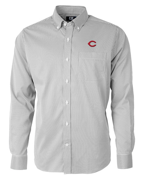 Cincinnati Reds Cutter & Buck Versatech Pinstripe Stretch Mens Big and Tall Dress Shirt Black Mannequin