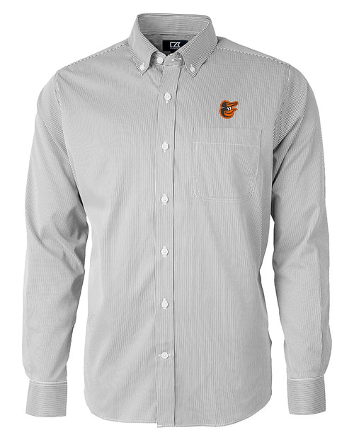 Baltimore Orioles Cutter & Buck Versatech Pinstripe Stretch Mens Big and Tall Dress Shirt Black Mannequin