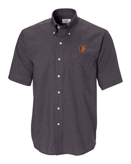 Baltimore Orioles Cutter & Buck Epic Easy Care Nailshead Mens Big and Tall Short Sleeve Dress Shirt Black Mannequin