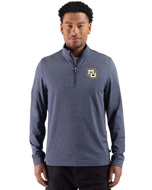 Marquette Golden Eagles Cutter & Buck Adapt Recycled Soft Knit Stripe Mens Big & Tall Quarter Zip Pullover Navy Blue Heather Front