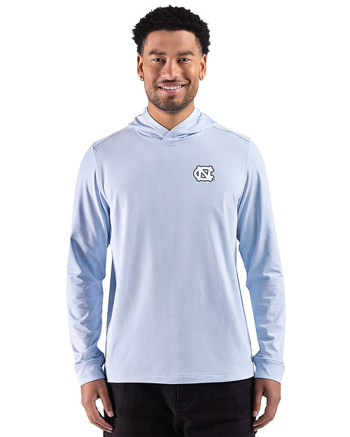 North Carolina Tar Heels Cutter & Buck Adapt Recycled Soft Knit Stripe Mens Big & Tall Hooded Pullover Atlas Heather/White Front