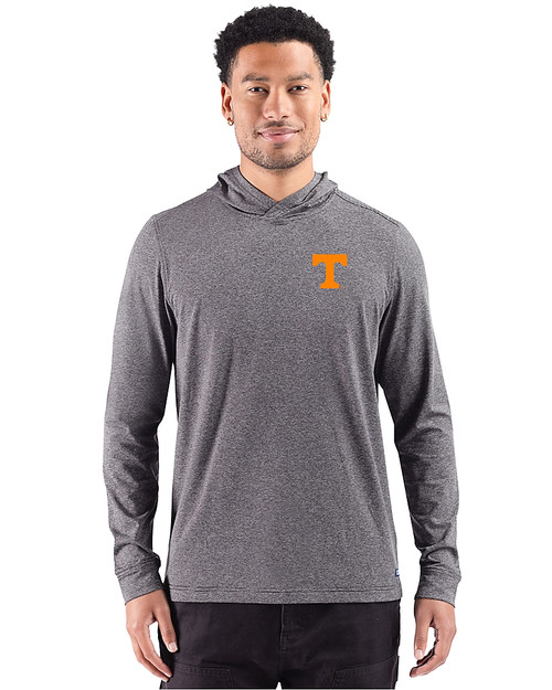 Tennessee Volunteers Cutter & Buck Adapt Recycled Soft Knit Stripe Mens Big & Tall Hooded Pullover Black Heather Front