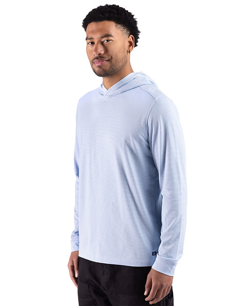 Tulane Green Wave Cutter & Buck Adapt Recycled Soft Knit Stripe Mens Big & Tall Hooded Pullover Atlas Heather/White Side