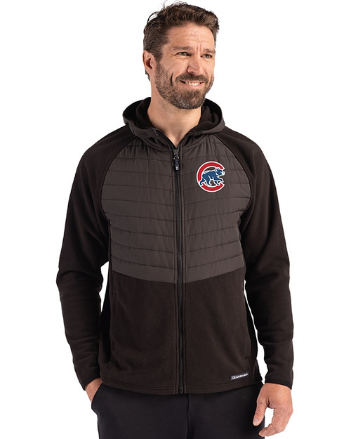 Chicago Cubs Cutter & Buck Woodland Epic Versatility Recycled Insulated Fleece Mens Full Zip Jacket Black Front