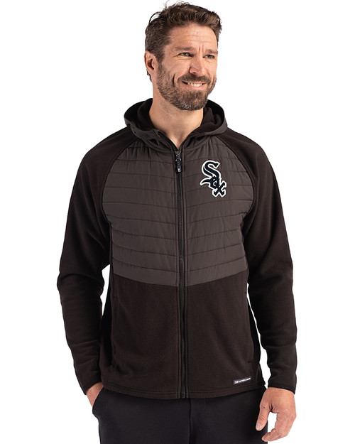 Chicago White Sox Cutter & Buck Woodland Epic Versatility Recycled Insulated Fleece Mens Full Zip Jacket Black Front