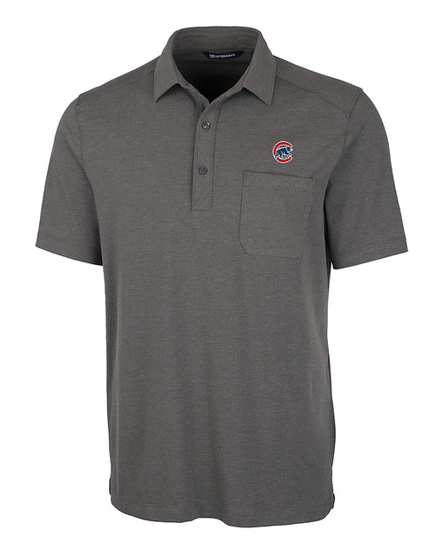 Chicago Cubs Cutter & Buck Advantage Tri-Blend Jersey Mens Pocket Polo Elemental Grey Heather Mannequin