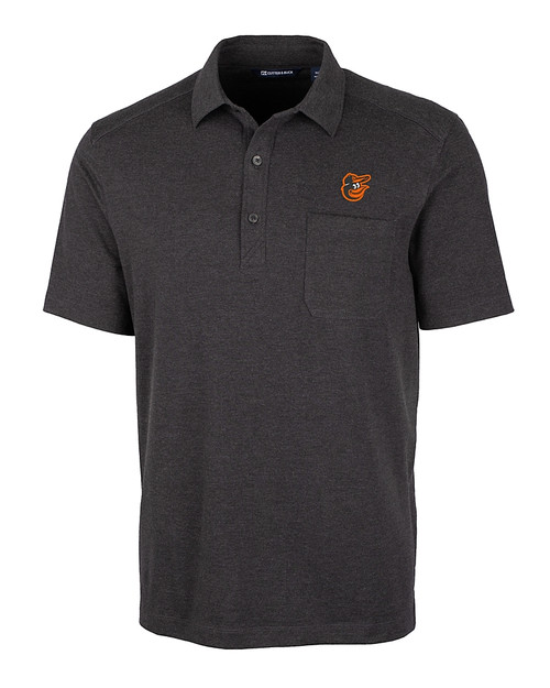 Baltimore Orioles Cutter & Buck Advantage Tri-Blend Jersey Mens Pocket Polo Black Heather Mannequin