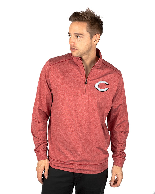 Cincinnati Reds Cutter & Buck Shoreline Heathered Quarter Zip Mens Pullover Cardinal Red Heather Front