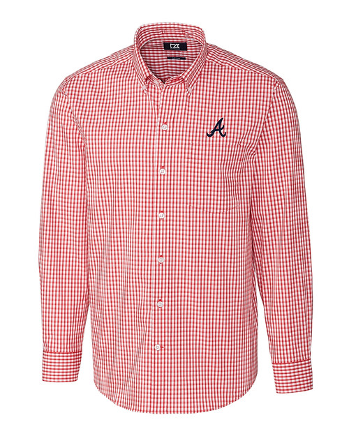 Atlanta Braves Cutter & Buck Easy Care Stretch Gingham Mens Long Sleeve Dress Shirt Cardinal Red Mannequin
