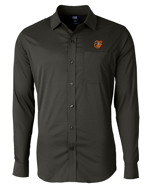 Baltimore Orioles Cutter & Buck Versatech Geo Dobby Stretch Mens Long Sleeve Dress Shirt Black Mannequin