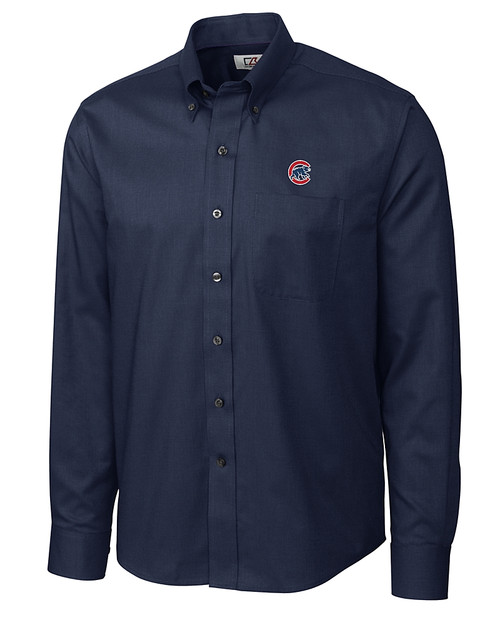 Chicago Cubs Cutter & Buck Epic Easy Care Nailshead Mens Long Sleeve Dress Shirt Navy Blue Mannequin