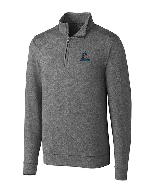 Miami Marlins Cutter & Buck Shoreline Heathered Quarter Zip Mens Pullover Charcoal Heather Mannequin