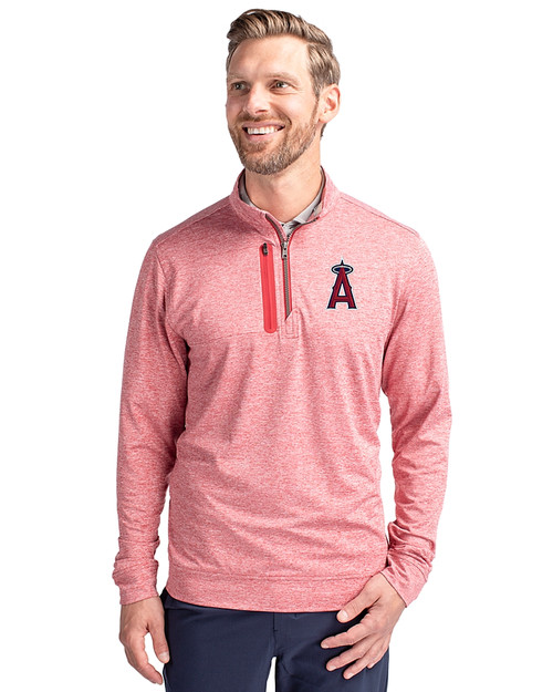 Los Angeles Angels Cutter & Buck Stealth Heathered Mens Quarter Zip Cardinal Red Front