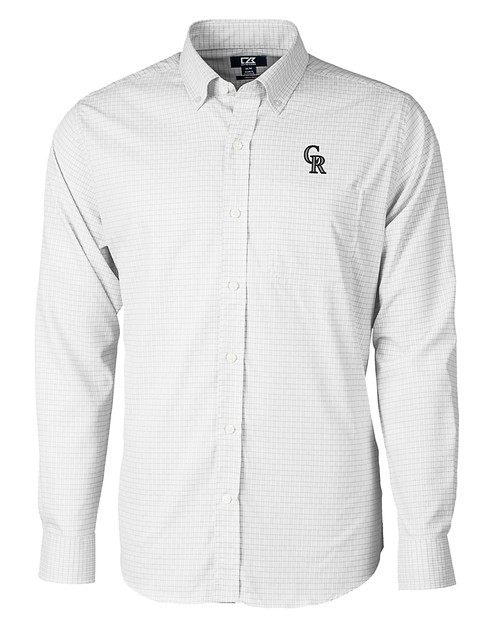 Colorado Rockies Cutter & Buck Versatech Tattersall Stretch Mens Long Sleeve Dress Shirt Charcoal Mannequin