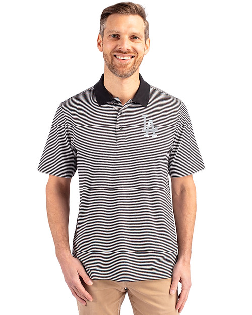 Los Angeles Dodgers Cutter & Buck Forge Tonal Stripe Stretch Mens Polo Black Front