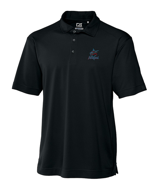 Miami Marlins Cutter & Buck Genre Textured Solid Mens Polo Black Mannequin