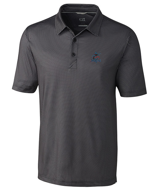 Miami Marlins Cutter & Buck Pike Mini Pennant Print Stretch Mens Big and Tall Polo Black Mannequin