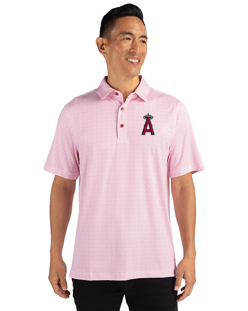 Los Angeles Angels Cutter & Buck Pike Double Dot Print Stretch Mens Big and Tall Polo Cardinal Red Front