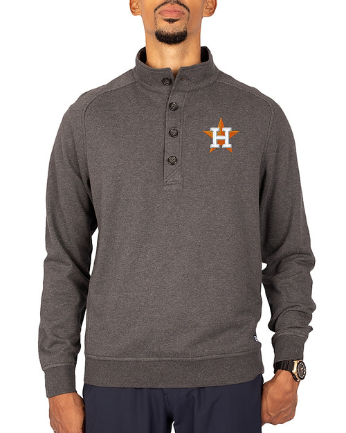 Houston Astros Cutter & Buck Saturday Cotton Blend Mens Big and Tall  Mock Pullover Sweatshirt Charcoal Heather Front