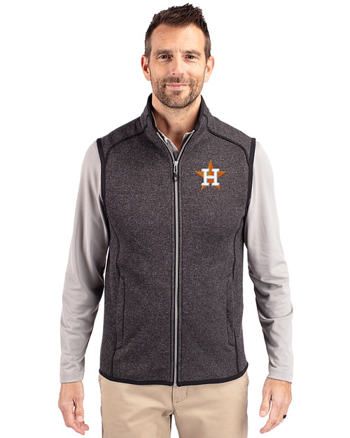 Houston Astros Cutter & Buck Mainsail Sweater-Knit Mens Big and Tall Full Zip Vest Charcoal Heather Front