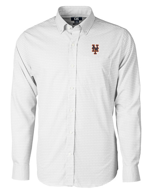 New York Mets Cutter & Buck Versatech Tattersall Stretch Mens Big and Tall Dress Shirt Charcoal Mannequin
