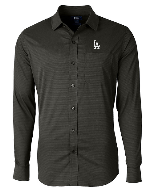 Los Angeles Dodgers Cutter & Buck Versatech Geo Dobby Stretch Mens Big and Tall Long Sleeve Dress Shirt Black Mannequin
