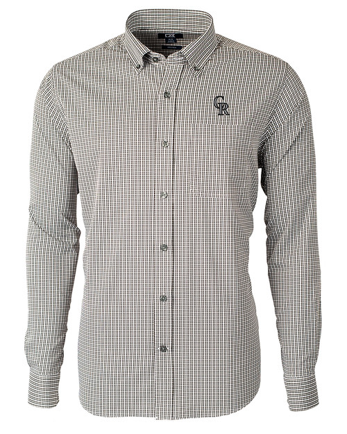 Colorado Rockies Cutter & Buck Versatech Multi Check Stretch Mens Big and Tall Long Sleeve Dress Shirt Black Mannequin