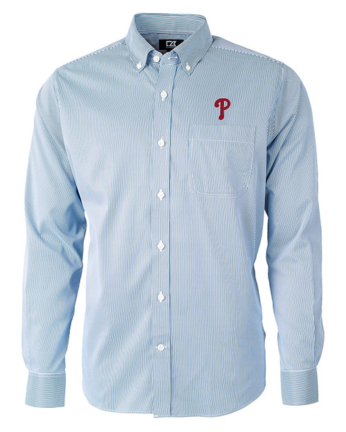 Philadelphia Phillies Cutter & Buck Versatech Pinstripe Stretch Mens Big and Tall Dress Shirt Indigo Mannequin