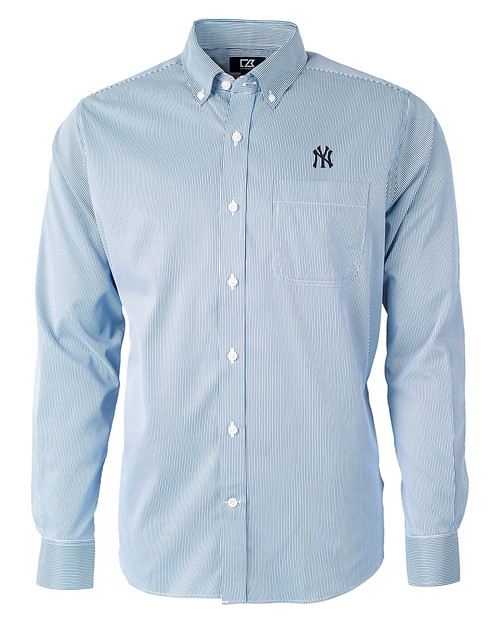 New York Yankees Cutter & Buck Versatech Pinstripe Stretch Mens Big and Tall Dress Shirt Indigo Mannequin