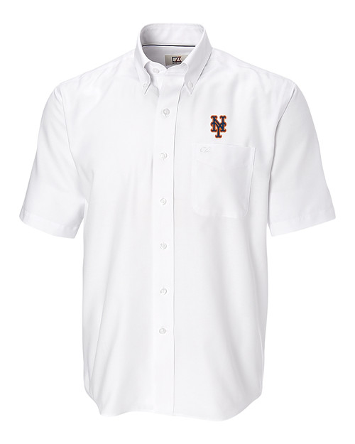 New York Mets Cutter & Buck Epic Easy Care Nailshead Mens Big and Tall Short Sleeve Dress Shirt White Mannequin