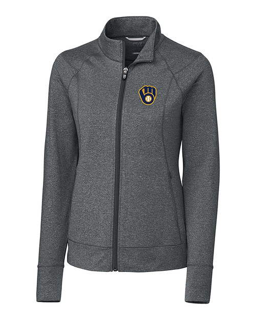 Milwaukee Brewers Cutter & Buck Shoreline Heathered Womens Full Zip Jacket Charcoal Heather Mannequin