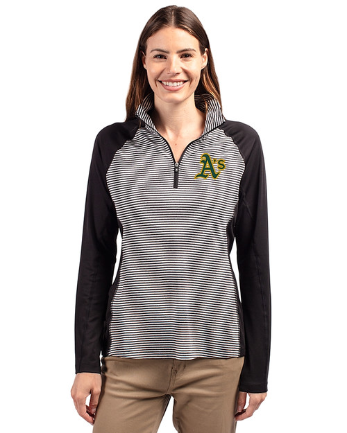 Athletics Cutter & Buck Forge Tonal Stripe Stretch Half Zip Womens Top Black Front
