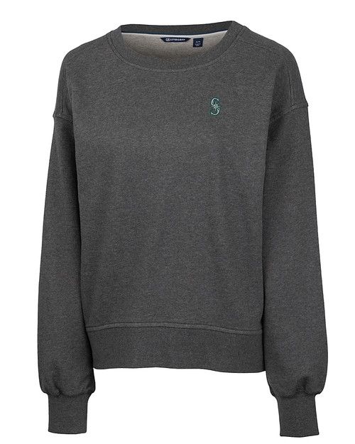 Seattle Mariners Cutter & Buck Saturday Cotton Blend Womens Crew Neck Sweatshirt Charcoal Heather Mannequin
