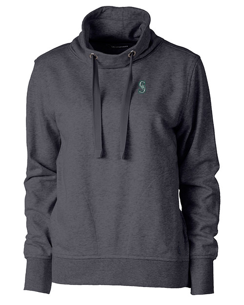 Seattle Mariners Cutter & Buck Saturday Cotton Blend Womens Funnel Neck Sweatshirt Charcoal Heather Mannequin