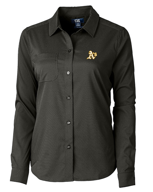 Athletics Cutter & Buck Versatech Geo Dobby Stretch Womens Long Sleeve Dress Shirt Black Mannequin