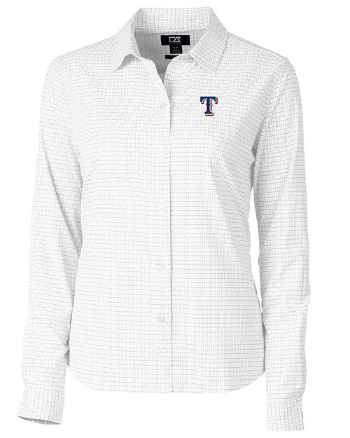 Texas Rangers Cutter & Buck Versatech Tattersall Stretch Womens Long Sleeve Dress Shirt Charcoal Mannequin