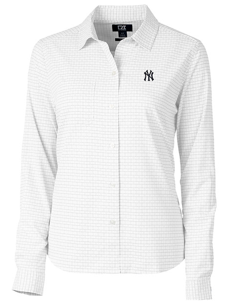 New York Yankees Cutter & Buck Versatech Tattersall Stretch Womens Long Sleeve Dress Shirt Charcoal Mannequin
