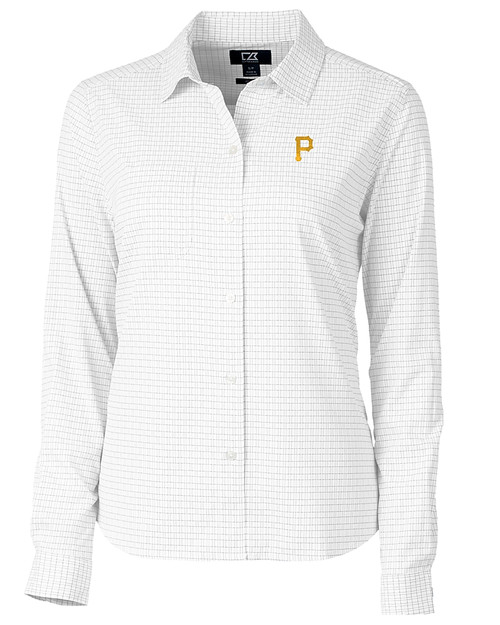 Pittsburgh Pirates Cutter & Buck Versatech Tattersall Stretch Womens Long Sleeve Dress Shirt Charcoal Mannequin