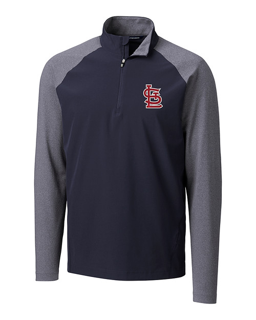St. Louis Cardinals- Cutter & Buck Response Lightweight Hybrid Quarter Zip Mens Pullover Windbreaker Liberty Navy Mannequin