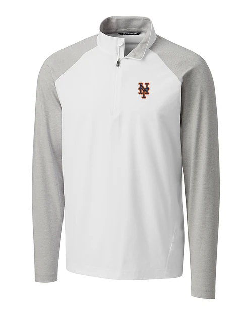 New York Mets Cutter & Buck Response Lightweight Hybrid Quarter Zip Mens Pullover Windbreaker White Mannequin