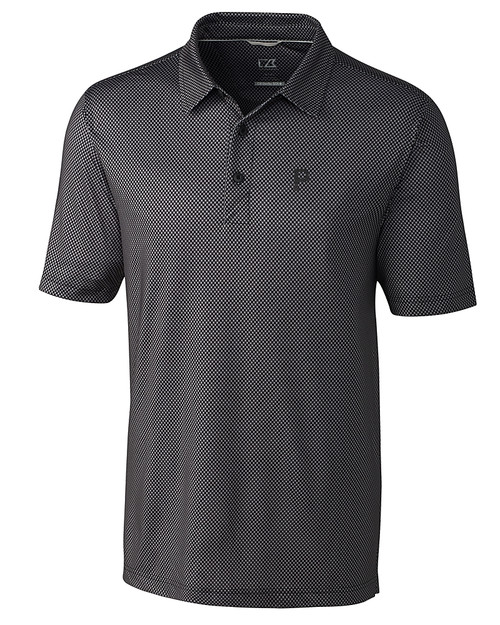 Pittsburgh Pirates Cutter & Buck Pike Mini Pennant Print Stretch Mens Polo Black Mannequin