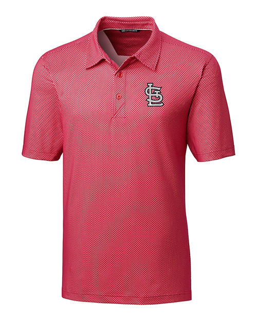 St. Louis Cardinals- Cutter & Buck Pike Mini Pennant Print Stretch Mens Polo Cardinal Red Mannequin
