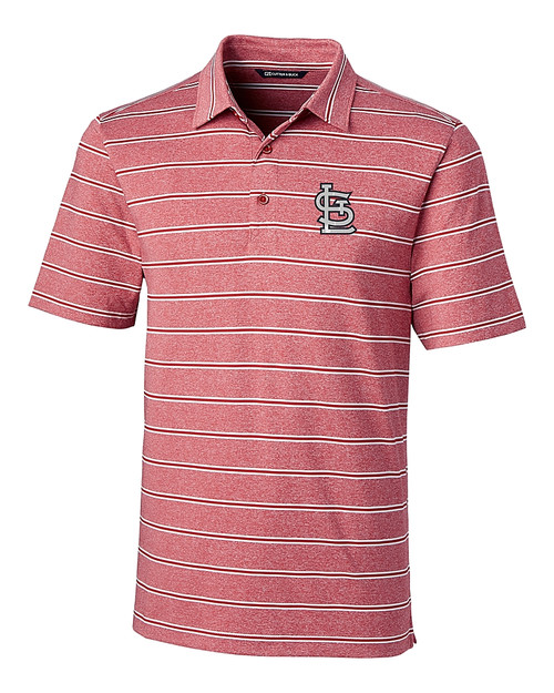 St. Louis Cardinals- Cutter & Buck Forge Epic Confidence Recycled Heathered Stripe Stretch Mens Polo Cardinal Red Mannequin