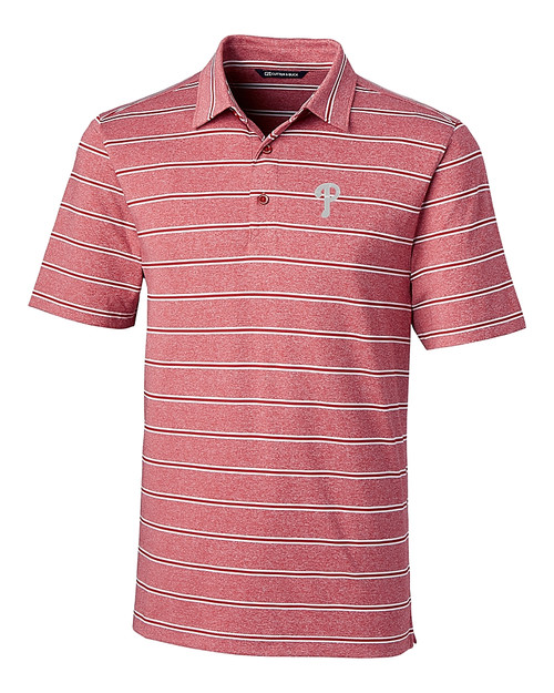Philadelphia Phillies Cutter & Buck Forge Epic Confidence Recycled Heathered Stripe Stretch Mens Polo Cardinal Red Mannequin