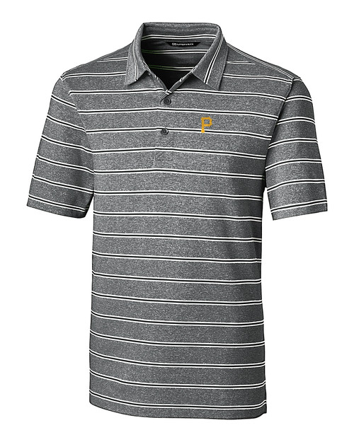 Pittsburgh Pirates Cutter & Buck Forge Epic Confidence Recycled Heathered Stripe Stretch Mens Polo Black Mannequin