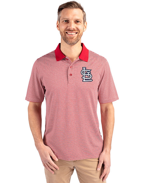 St. Louis Cardinals- Cutter & Buck Forge Tonal Stripe Stretch Mens Polo Cardinal Red Front