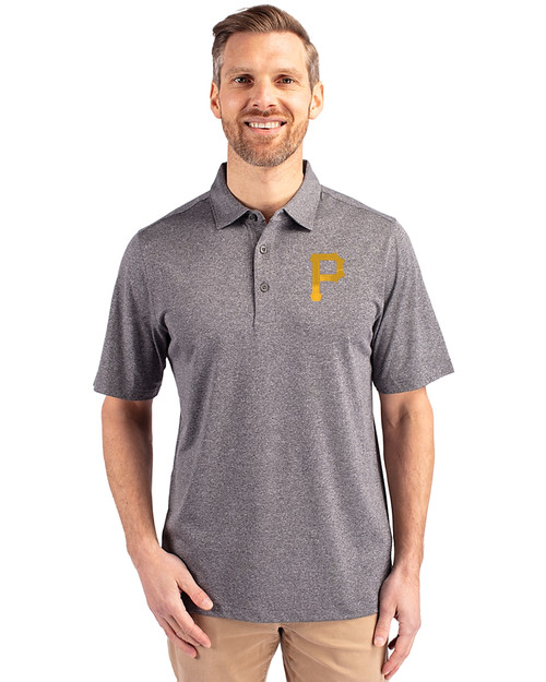 Pittsburgh Pirates Cutter & Buck Forge Heathered Stretch Mens Polo Charcoal Heather Front